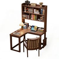 Bureau d'angle en bois massif de caoutchouc en forme de L avec étagère intégrée, bureau d'ordinateur mural de petite taille pour la maison, le bureau ou la chambre