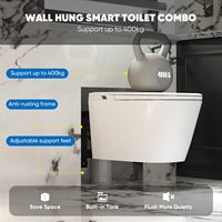 WC intelligent suspendu mural allongé avec télécommande, siège chauffant, réservoir intégré, siphon en S, réservoir dissimulé pour petits espaces