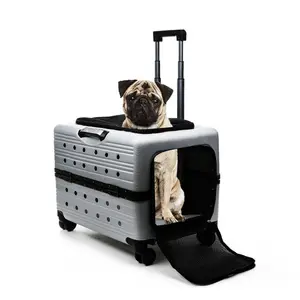 Koper troli mewah portabel, tas pembawa hewan peliharaan perjalanan luar ruangan dengan roda Universal 360 bahan PC untuk anjing dan kucing - Product Image 1