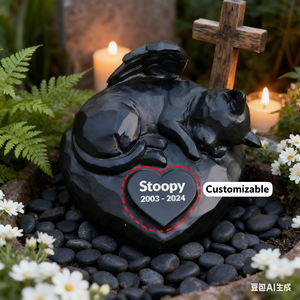 Urna Memorial Personalizável para Gato Anjo com Base em Coração e Asas, Lápide para Animais de Estimação Brilhante Preta para Presente de Simpatia Personalizado - Product Image 4