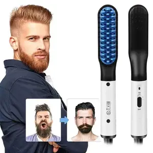 Pente alisador de cabelo portátil para homens, mini pente elétrico para modelar barba