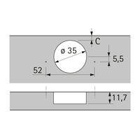 Charnière de meuble Hettich Sensys 8657i à fermeture amortie, à ouverture à 165 degrés, à montage semi-suréglable, nickel, à visser, pour cuisine
