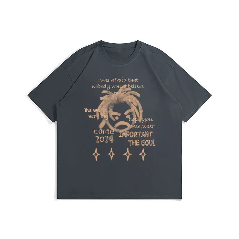 American Streetwear Hip Hop Heavy Camiseta de manga corta para hombres suelta de talla grande de algodón Drop Shoulder camisetas para hombres