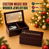 ANASTASIA JoyfulAura Boîtes à musique en bois avec mouvement Sankyo, compartiment de rangement, couvercle miroir, gravure personnalisée, boîte cadeau, OEM
