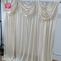 Hl FBJ046 Rideau de fond de scène de mariage en soie glacée, couleurs personnalisées vert émeraude, blanc et rose blush, 5ft x 16ft