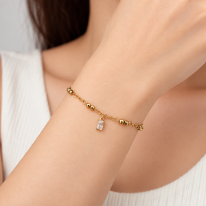 Rectangular Zircon Drop <b>Bracelet</b>, Stainless Steel with Faceted Metal <b>Beads</b>, Gold and <b>Silver</b> Colors - Product Image 5