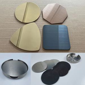 लोगो स्थिर व्यक्तिगत स्टेनलेस स्टील मोनोग्राम चमकदार वर्ग गोल विभिन्न आकार धातु कोस्टर - Product Image 4