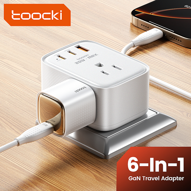 Toocki High Efficiency 20W GaN Travel Adapter 6-in-1 Power Supply USB C Charger Compact Design for Home Office