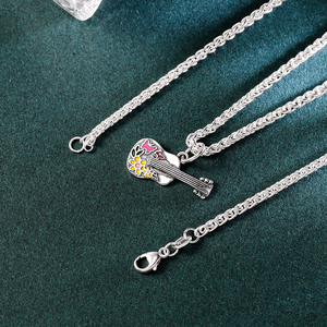 Collana <span class=keywords><strong>con</strong></span> Ciondolo <span class=keywords><strong>Chitarra</strong></span> in Argento Sterling 925 JA per Donne, Delicata Collana Musicale <span class=keywords><strong>con</strong></span> Fiori Colorati, Gioielli Musicali Regalo per Lei - Product Image 2