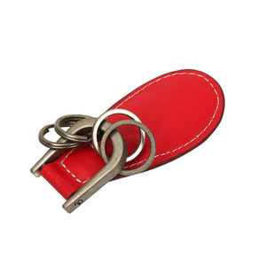 Leather Shoe Horn Keychain Portable Mini Shoe <b>Puller</b> For Easy Wearing Red With Metal Rings - Product Image 1