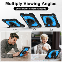 Étui antichoc bicolore pour Samsung Tab S10 Lite S10 FE S9 FE S9 11 avec support rotatif à 360°, dragonne, bandoulière et porte-stylet pour enfants