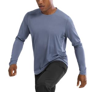 เสื้อยืดแขนยาวผู้ชายสีเทาขายส่ง เสื้อยืดออกกำลังกายผ้าคอตตอนผสมโพลีเอสเตอร์ แขนยาวสำหรับผู้ชาย - Product Image 3