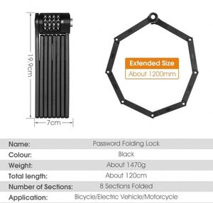 กุญแจล็อคจักรยานแบบพับได้ วัสดุโลหะผสมสังกะสี ป้องกันการโจรกรรม ความปลอดภัยสูง รหัสผ่านสี่หลัก สำหรับจักรยานไฟฟ้า แบบโซ่ - Product Image 4
