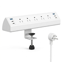 Multiprise de table blanche avec protection contre les surtensions, 5 prises, 2 ports USB-A, 1 port USB-C 40W à charge rapide, installation facile