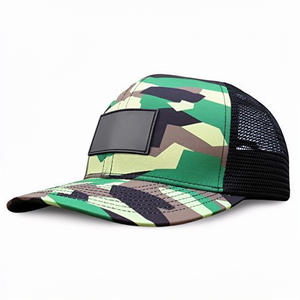 Casquette Trucker Unisexe Personnalisable Motif Camouflage Toile Noire Dos en Maille Éponge Patch Avant Visière Courbe Fermeture Snapback Réglable - Product Image 1