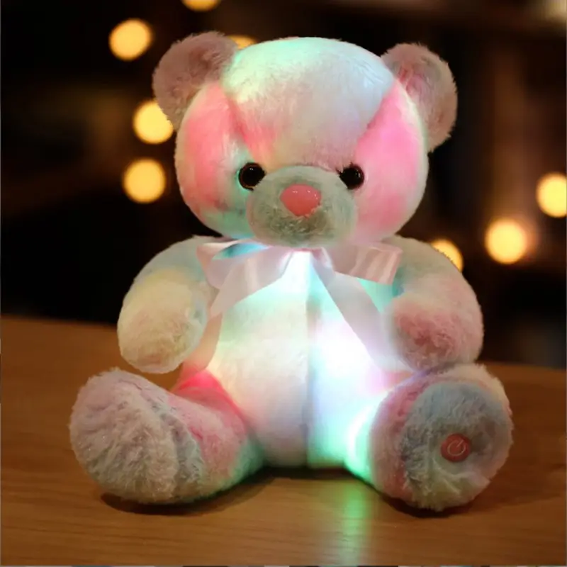 Utoys ตุ๊กตาหมีเท็ดดี้แบร์สีรุ้งของเล่นสัตว์ยัดไส้ด้วยไฟ LED เรืองแสง
