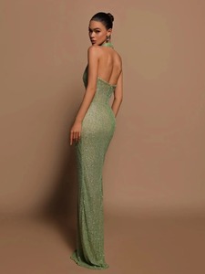 Popular European American Foreign Trade Romantic Natural Sexy Sequined Halter Lace-up 100% Polyester Bodycon Evening <b>Dress</b> - Product Image 2