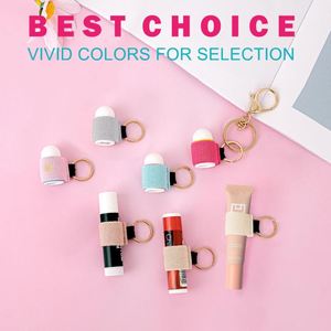 <b>Mini</b> Polyester Open Case Lip Balm & Lip Gloss Holder Keychain with Thread Design Portable Travel <b>Lipstick</b> Holder - Product Image 2