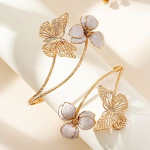 Brazalete de Moda con Diseño Floral de Goteo de Aceite y Esmalte, Brazalete Abierto de Estilo Exótico, Ajustable, con Mariposa, Joyería de Mano - Product Image 4