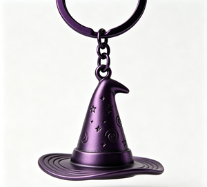Purple Metal Witch Hat Key Chain Engraved Pendant <b>Keyring</b> Halloween Gift Accessory - Product Image 1