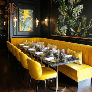 Set Moderno di Tavolo e Sedie a L in Pietra Sinterizzata, Pelle e Velluto per Caffetterie e Ristoranti, Arredamento con Divanetti - Product Image 3