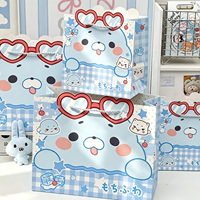 Sacs cadeaux en papier doux et mignons à motif cœur de phoque, sacs fourre-tout japonais bleu clair à carreaux imprimés pour offrir en cadeau d'anniversaire