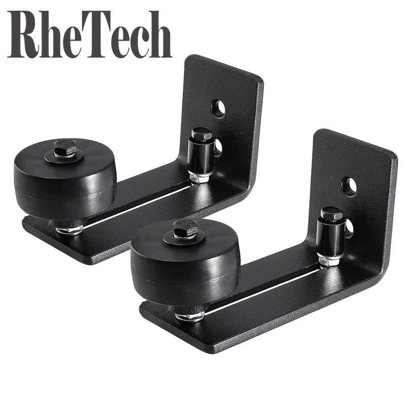 Rhtech-Guía de suelo para puerta corrediza de Granero, herrajes ajustables, soportes resistentes, montado en la pared, guías de puerta de suelo negro duradero