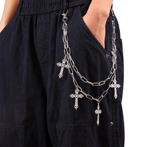 Double <b>Cross</b> Pants <b>Chain</b> Tibetan Silver Double Layer <b>Cross</b> Design Casual Hip Hop Street Style Waist <b>Chain</b> for Men - Product Image 1