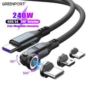 48V/5A 240W 磁力线 |   Type C & IOS & Micro 三合一充电连接器 PD240W 27W 手机笔记本电脑快速充电器数据线 - Product Image 1