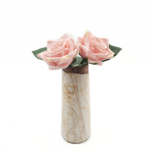 Vaso Conico in Marmo NANWEI Golden Spider, Pietra Naturale Beige con Venature a Ragnatela, Vaso per Fiori Affusolato per Soggiorno e Arredamento Casa - Product Image 1