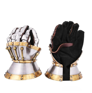 Gants de chevalier médiéval en acier, armure de main, finition polie argentée/dorée, pour cosplay nautique, décoration de costume, décoration intérieure - Product Image 1