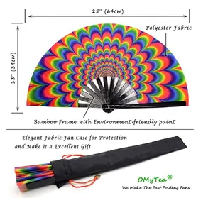 Large Hand Fans Large Rave Folding Hand Fan For Women/Men Chinese/Japanese With Bamboo And Nylon-Cloth Hand Held Fan For Performance Decorations