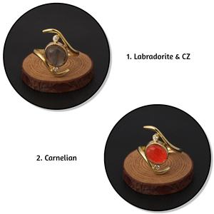 Bague en cornaline avec zircon cubique plaqué or coupe lisse Orange forme ovale pierre précieuse bijoux conçus à la main matériau principal en laiton - Product Image 2