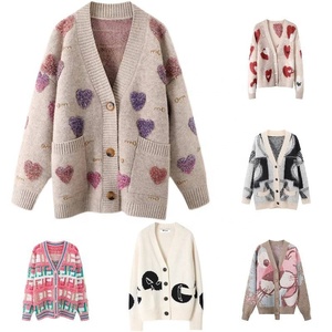 Fabricante Mayorista de Cárdigans Personalizados para Mujer, Suéter de Lana, Camisa de <span class=keywords><strong>Manga</strong></span> Murciélago para Otoño e Invierno, <span class=keywords><strong>Chaqueta</strong></span> de <span class=keywords><strong>Punto</strong></span> con Estampado Moderno - Product Image 1