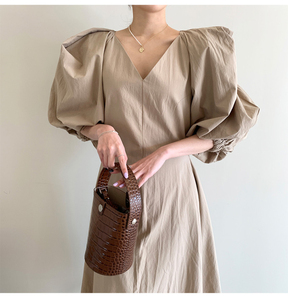 <span class=keywords><strong>Abito</strong></span> elegante da donna stile francese con scollo a V con scollo a bolle sopra al ginocchio a vita lunga e <span class=keywords><strong>mezza</strong></span> <span class=keywords><strong>manica</strong></span> - Product Image 6