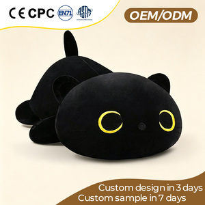 OEM Custom Manufacturer Premium Kawaii Yellow Eyes Black <strong>Cat</strong> Plush Pillow Soft <strong>Squishy</strong> Stuffed Animal with CE CPC ASTM Certified - Product Image 1