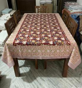 Ethnic Floral Tablecloth Maroon Cotton Dining Table Cover Printed Table Linen Kitchen Decor Washable Table Cover - Product Image 3