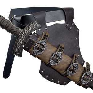 Cinturón de cuero de guerrero vikingo medieval con armadura de hombro y funda para espada, conjunto para accesorios de cosplay. - Product Image 1