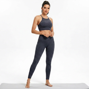Leggings de yoga gris chiné taille haute, extensibles, effet ventre plat, amincissants, sans coutures, pour la gym, le Pilates et la course à pied - Product Image 1