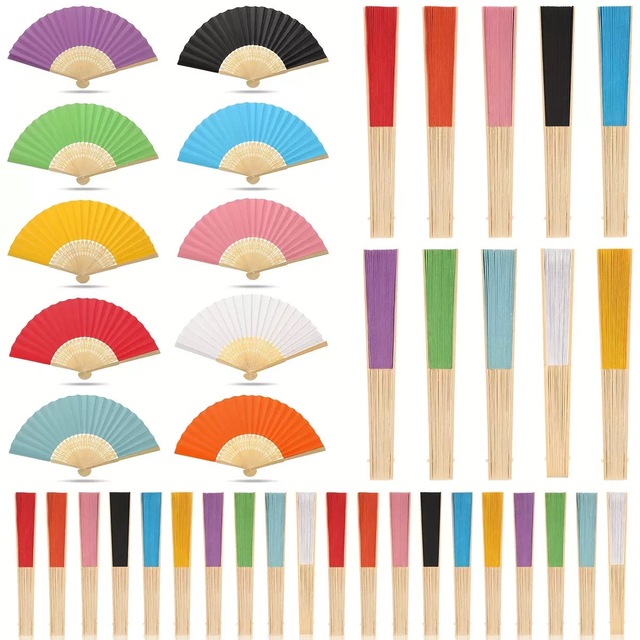 Customized Bamboo Hand Fan 21 cm 8 Inch White Silk Printed Wedding Party Bride Gift Affordable Bamboo Handle Hand Fan for Bridal