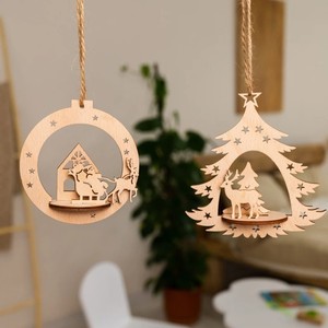 Wanuocraft Ornements <span class=keywords><strong>de</strong></span> <span class=keywords><strong>Noël</strong></span> <span class=keywords><strong>en</strong></span> <span class=keywords><strong>bois</strong></span> découpés au laser 3D faits à la main, Père <span class=keywords><strong>Noël</strong></span>, rennes, boules d'arbre, formes écologiques pour <span class=keywords><strong>Noël</strong></span> - Product Image 2