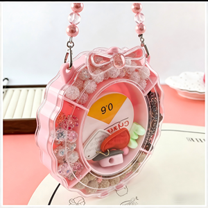 Caja de Almacenamiento Redonda Rosa para Abalorios, Organizador Portátil de Accesorios para Mascotas para Hacer Joyas DIY, Estuche Artesanal Adorable para Perros y Gatos - Product Image 5