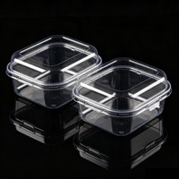 Boîte d'emballage alimentaire en PET avec couvercle à charnière, conteneur de stockage jetable en plastique pour desserts et pâtisseries à emporter