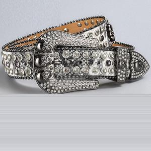 Nouvelle ceinture en cuir PU de créateur 2026, vente en gros, boucle brillante cloutée de diamants et de strass, style Bb <span class=keywords><strong>Simon</strong></span> - Product Image 1
