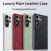 Étui de protection rigide en PC électroplaqué avec dos en cuir luxueux pour Samsung Galaxy S25 Ultra Plus S24 Ultra Plus