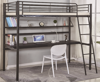 Premium Schwarzes Metall-Hochbett für Apartments, Modernes Platzsparendes Doppel-Etagenbett für Erwachsene