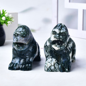 Vente en gros de sculptures d'animaux en pierres de cristal naturelles, sculptures d'animaux en agate mousse, gorille, pour décorations de table - Product Image 1