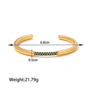 Işık lüks çok yönlü tasarım titanyum çelik 18k altın kaplama tam elmas inci manşet bileklik kadınlar için istiflenebilir bilezik - Product Image 5