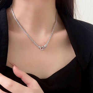 925 Sterling Silver Double <b>Ring</b> <b>Necklace</b> For Women Clavicle Chain Everyday Wear - Product Image 1