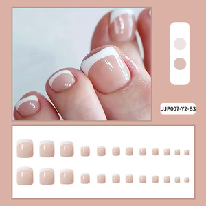 24 Uds. Prensa de <span class=keywords><strong>Punta</strong></span> francesa <span class=keywords><strong>blanca</strong></span> en <span class=keywords><strong>uñas</strong></span> de los pies <span class=keywords><strong>cortas</strong></span> cuadradas falsas <span class=keywords><strong>uñas</strong></span> de los pies brillantes cubierta completa acrílica para mujeres niñas - Product Image 2